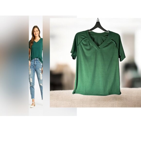 🌿 Women’s Green V-Neck Short Sleeve Top | Size Medium | NWOT | Casual & Comfy - Picture 1 of 10
